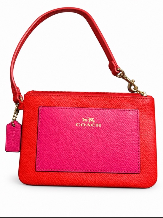 Coach Handbags - Coach F53142 Red Pink Colorblock Crossgrain Leather Wristlet Gold Hardware